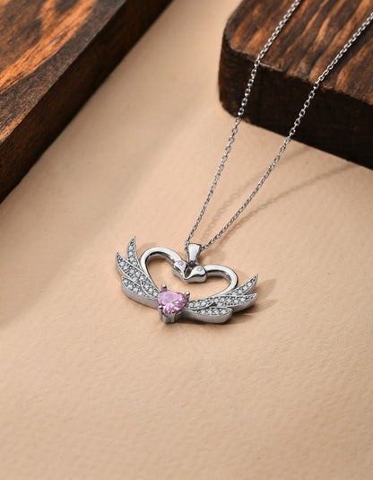 925 Ayar Zirkon Taşlı Rodyum Birleşen Kuğular Kalp Motifli Gümüş Aşk Kolyesi