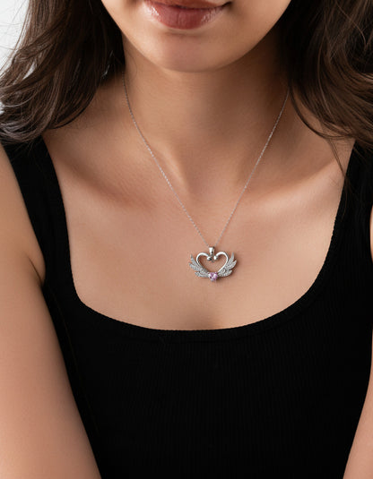 925 Ayar Zirkon Taşlı Rodyum Birleşen Kuğular Kalp Motifli Gümüş Aşk Kolyesi