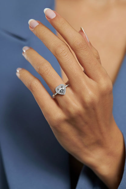 925 Ayar Zirkon Taşlı Rodyum Pırlanta Işıltılı Kalp Ayarlanabilir Gümüş Yüzük