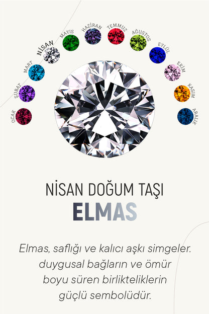 925 Ayar Nisan Zirkon Doğum Taşlı Rodyum Tektaş Baget Gümüş Kolye