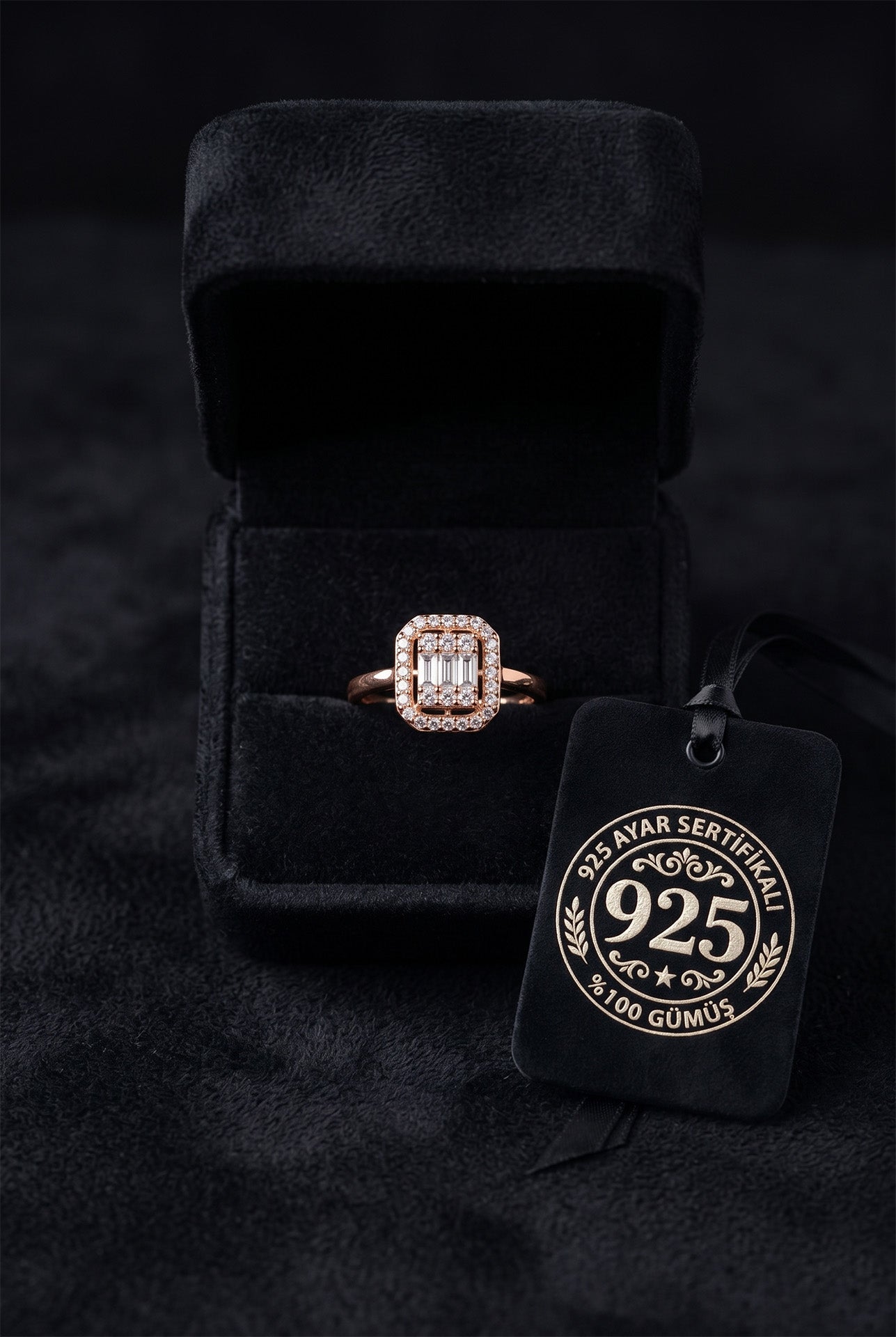 925 Ayar Zirkon Taşlı Rose 3 Sıra Ayarlanabilir Baget Gümüş Yüzük