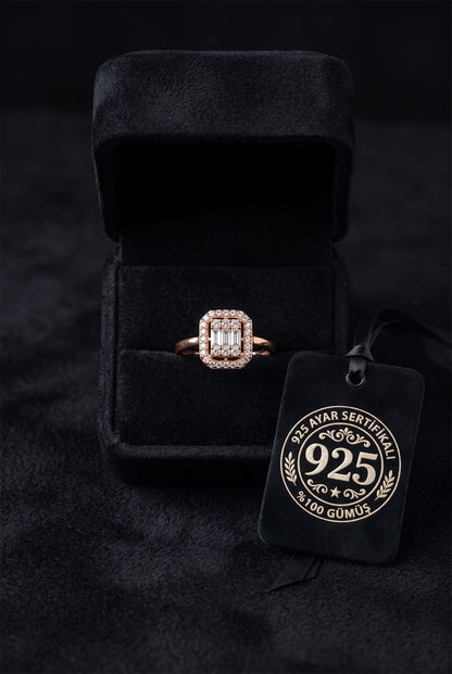 925 Ayar Zirkon Taşlı Rose 3 Sıra Ayarlanabilir Baget Gümüş Yüzük
