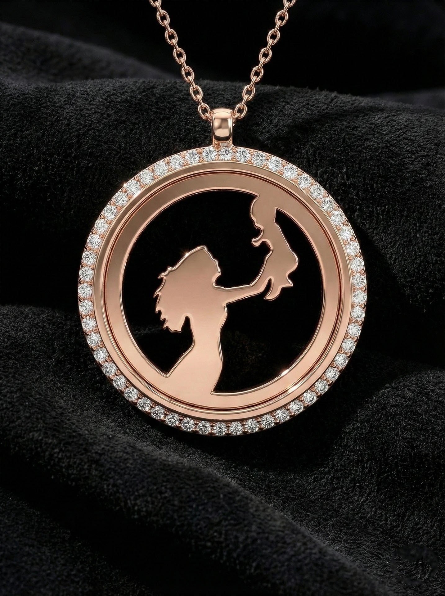 925 Ayar Zirkon Taşlı Rose Anne Bebek Gümüş Madalyon Kolye