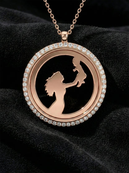 925 Ayar Zirkon Taşlı Rose Anne Bebek Gümüş Madalyon Kolye