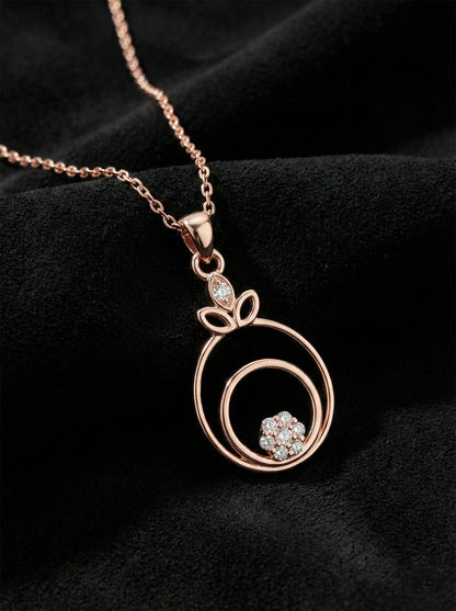 925 Ayar Zirkon Taşlı Rose Çiçekli Halka Gümüş Kolye