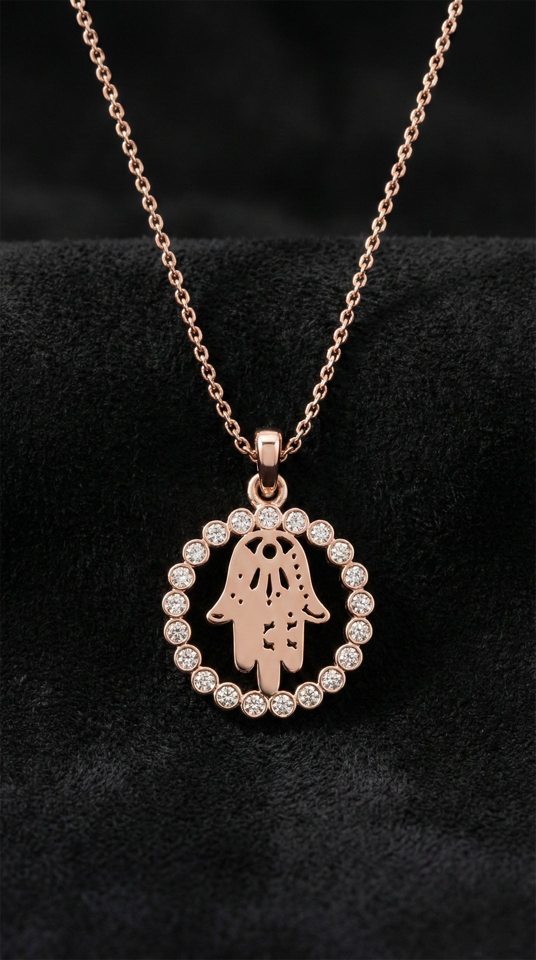 925 Ayar Zirkon Taşlı Rose Fatıma'nın Eli Gümüş Bereket Kolyesi