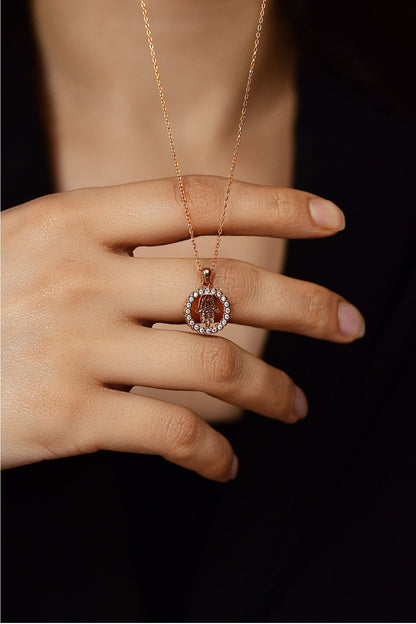925 Ayar Zirkon Taşlı Rose Fatıma'nın Eli Gümüş Bereket Kolyesi
