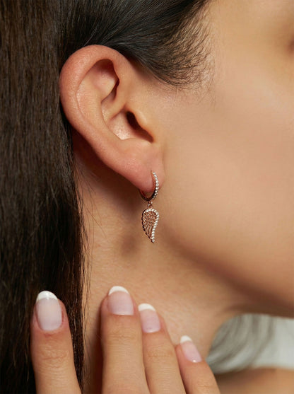 925 Ayar Zirkon Taşlı Rose Kanat Model Halka Gümüş Küpe