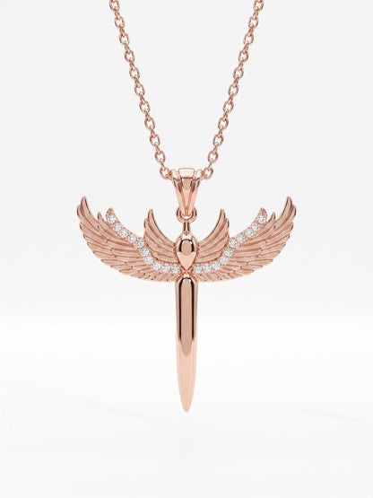 925 Ayar Zirkon Taşlı Rose Mikail Kılıcı Gümüş Kolye