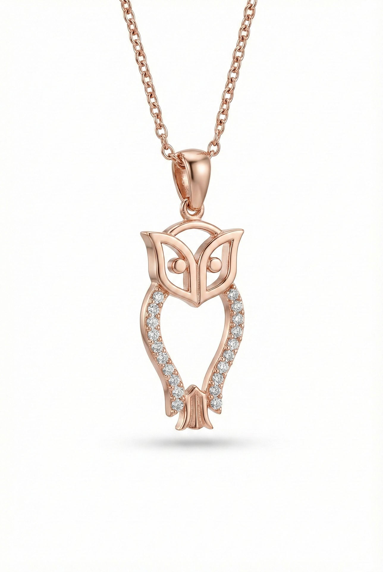 925 Ayar Zirkon Taşlı Rose Minimal Baykuş Gümüş Kolye