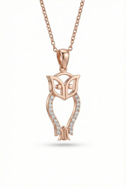 925 Ayar Zirkon Taşlı Rose Minimal Baykuş Gümüş Kolye