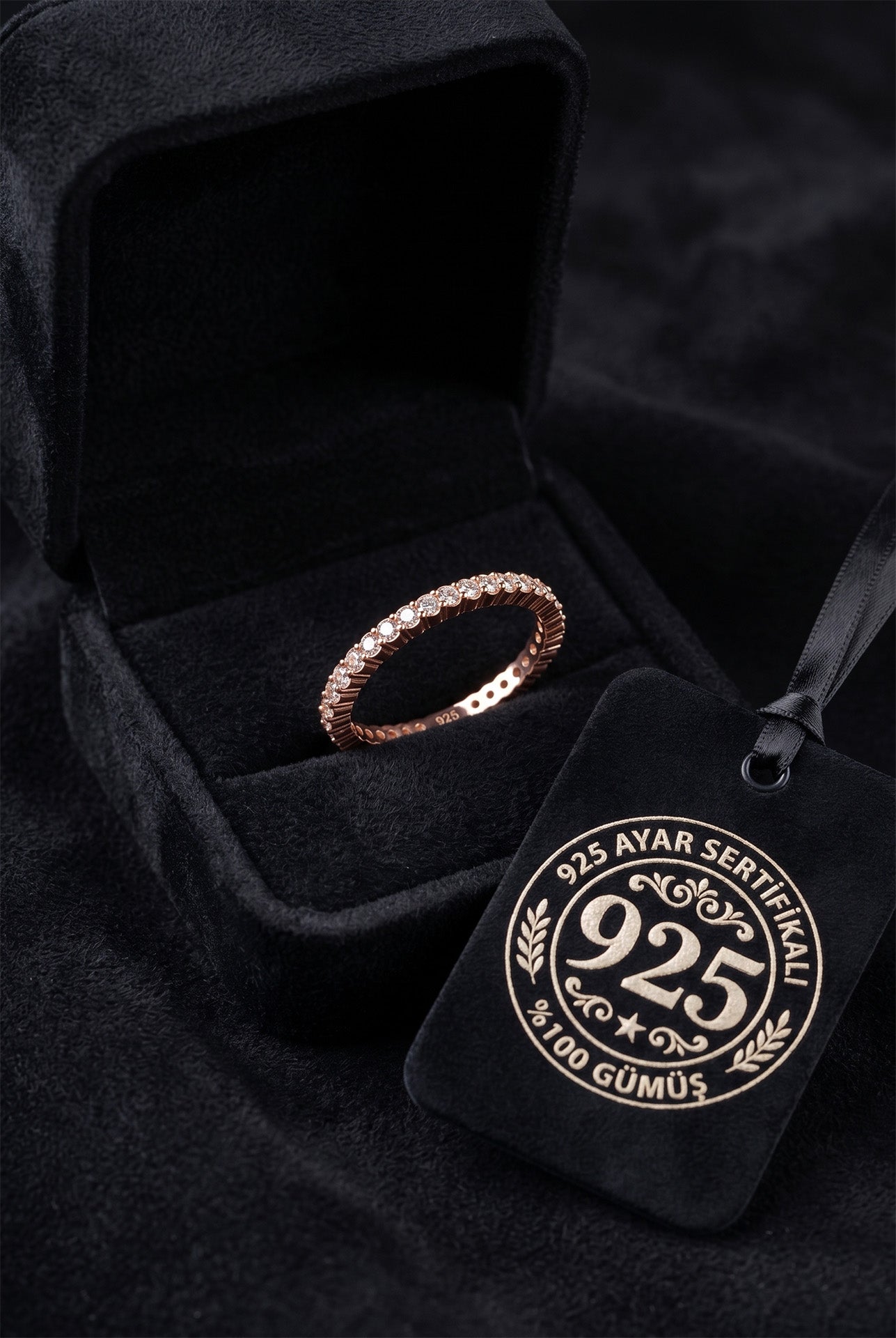 925 Ayar Zirkon Taşlı Rose Minimal Tamtur Gümüş Yüzük