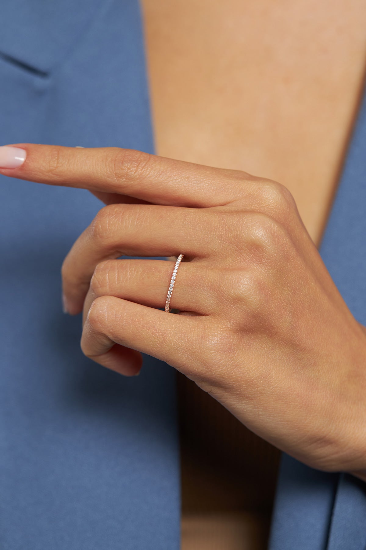 925 Ayar Zirkon Taşlı Rose Minimal Tamtur Gümüş Yüzük