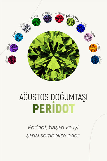 925 Ayar Ağustos Peridot Doğum Taşı Çiçek Motifli Telkari Gümüş Kolye