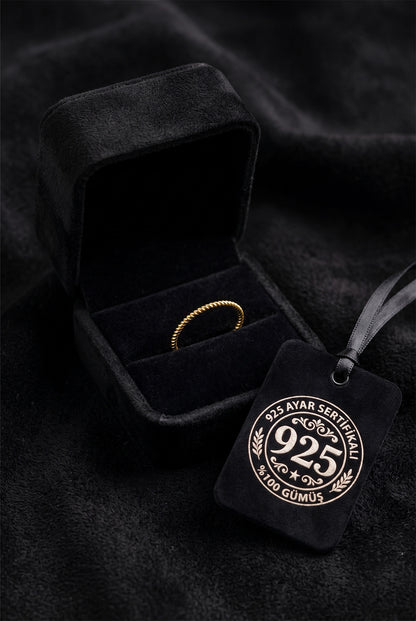 925 Ayar Burgu Desen Gold Minimal Gümüş Yüzük