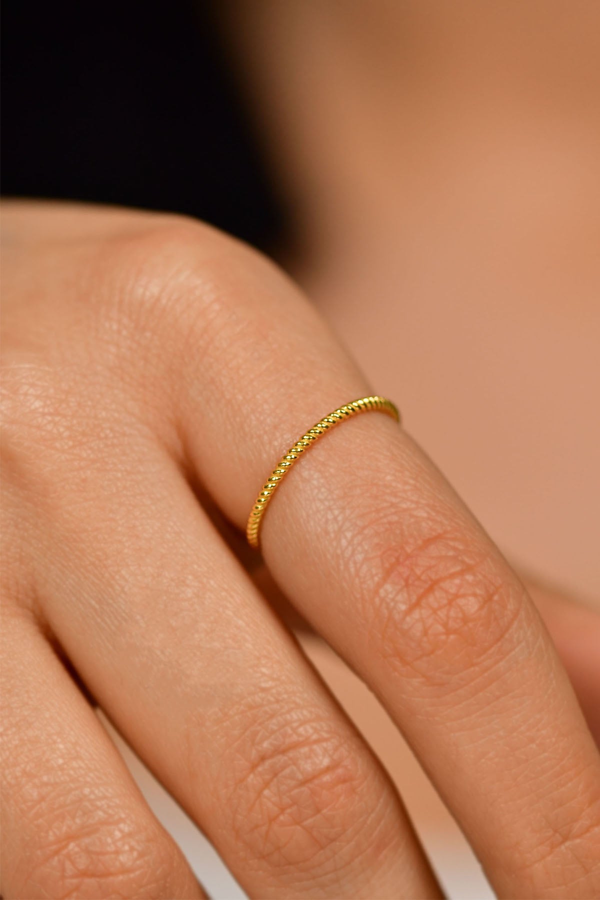925 Ayar Burgu Desen Gold Minimal Gümüş Yüzük