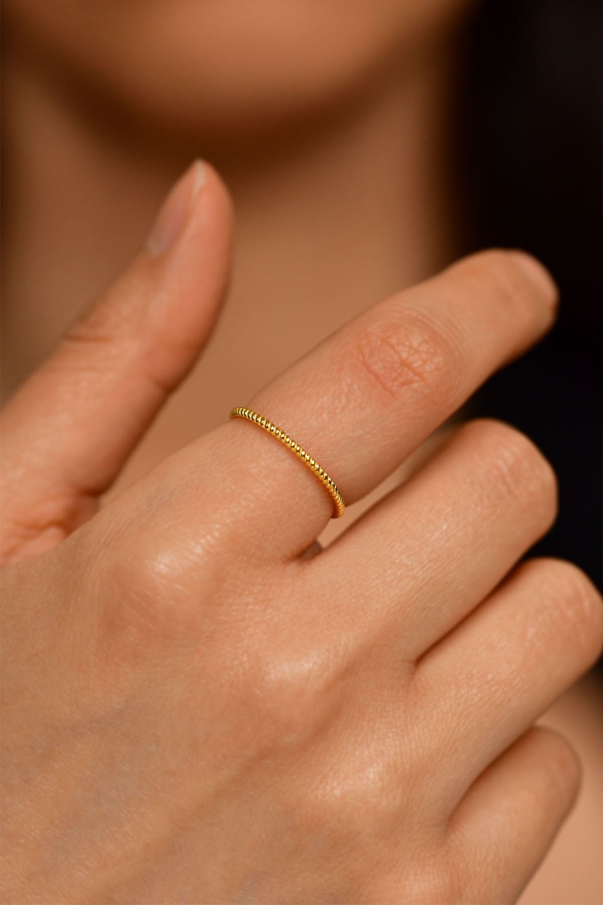 925 Ayar Burgu Desen Gold Minimal Gümüş Yüzük