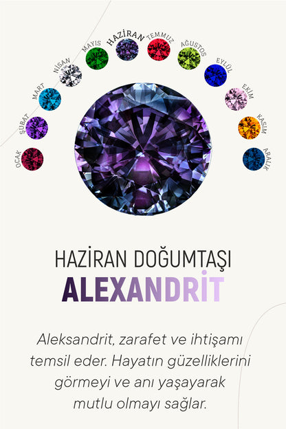 925 Ayar Haziran Alexandrit Doğum Taşı Rose Tektaş Çivili Gümüş Küpe