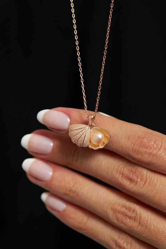 925 Ayar İnci Taneli Rose İstiridye Gümüş Kolye