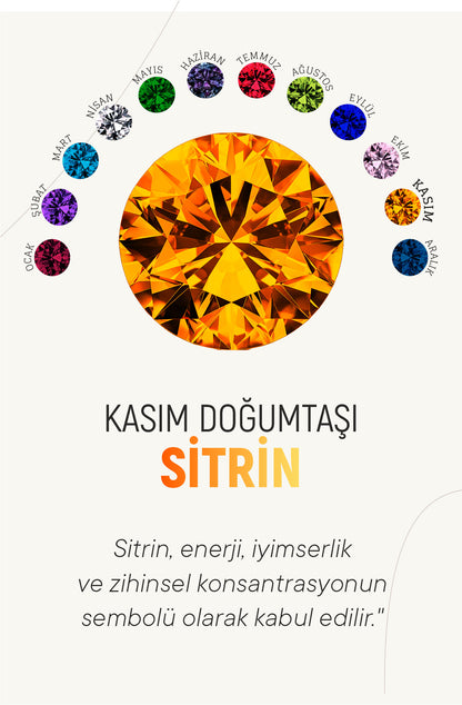 925 Ayar Kasım Sitrin Doğum Taşı Rose Tektaş Çivili Gümüş Küpe