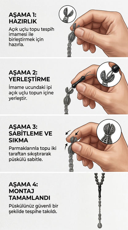 Koleksiyonluk 925 Ayar Gümüş Otantik İşleme Arnavut Zincir Mekik Tesbih Püskül Ucu