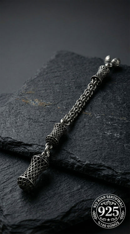 Koleksiyonluk 925 Ayar Gümüş Otantik İşleme Arnavut Zincir Tesbih Püskül Ucu