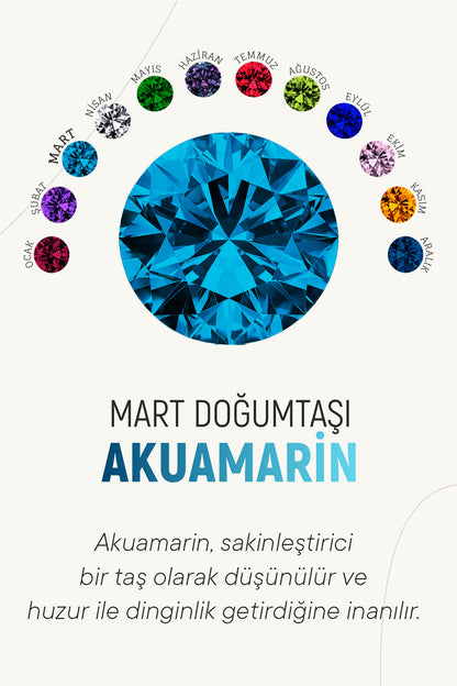 925 Ayar Mart Akuamarin Doğum Taşı Çiçek Motifli Telkari Gümüş Küpe