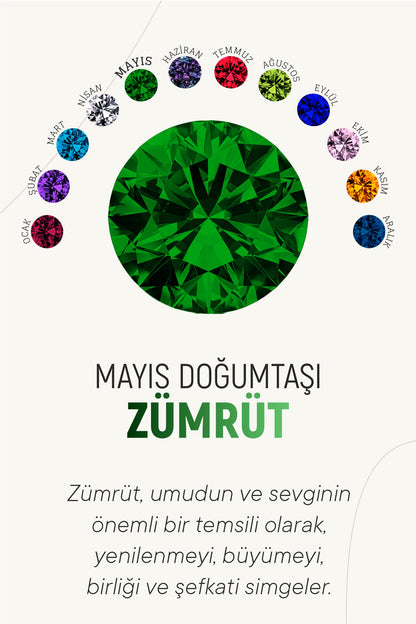 925 Ayar Mayıs Zümrüt Doğum Taşı Çiçek Motifli Telkari Gümüş Küpe
