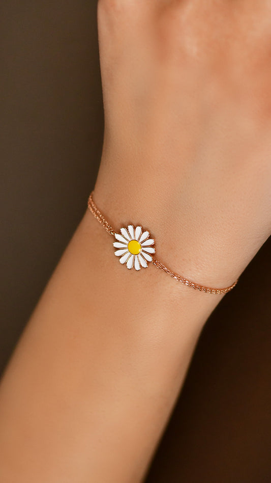 925 Ayar Mineli Rose Papatya Gümüş Bileklik