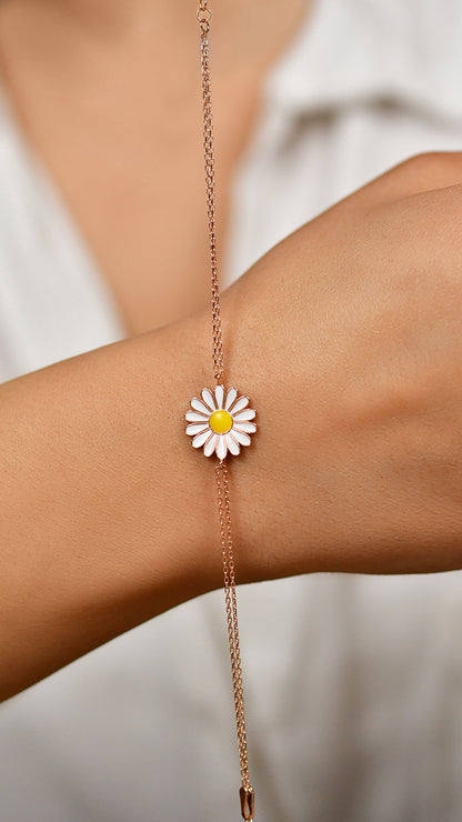 925 Ayar Mineli Rose Papatya Gümüş Bileklik