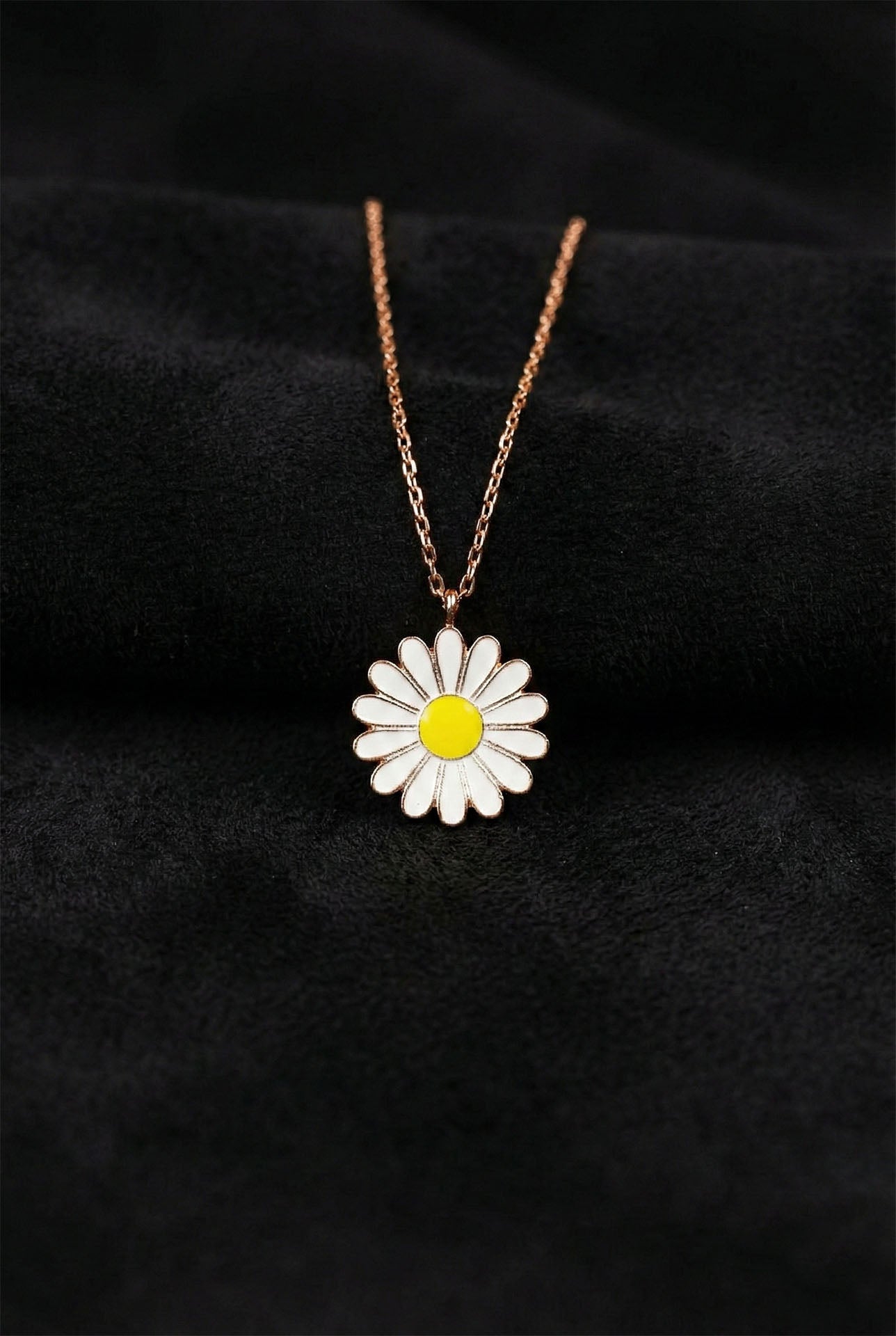 925 Ayar Mineli Rose Papatya Gümüş Kolye