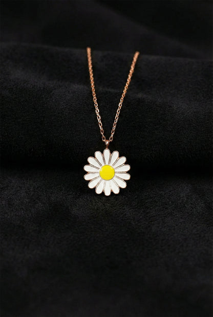 925 Ayar Mineli Rose Papatya Gümüş Kolye