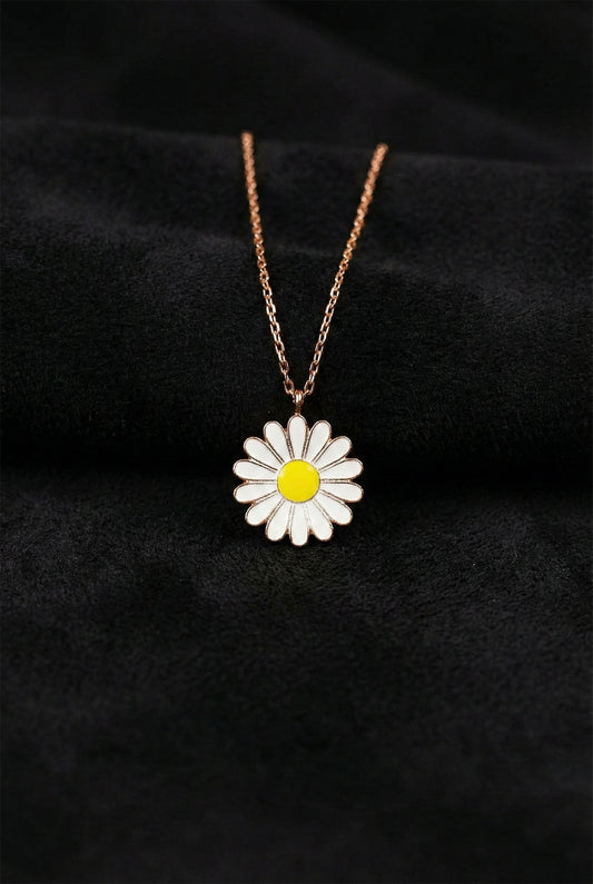925 Ayar Mineli Rose Papatya Gümüş Kolye