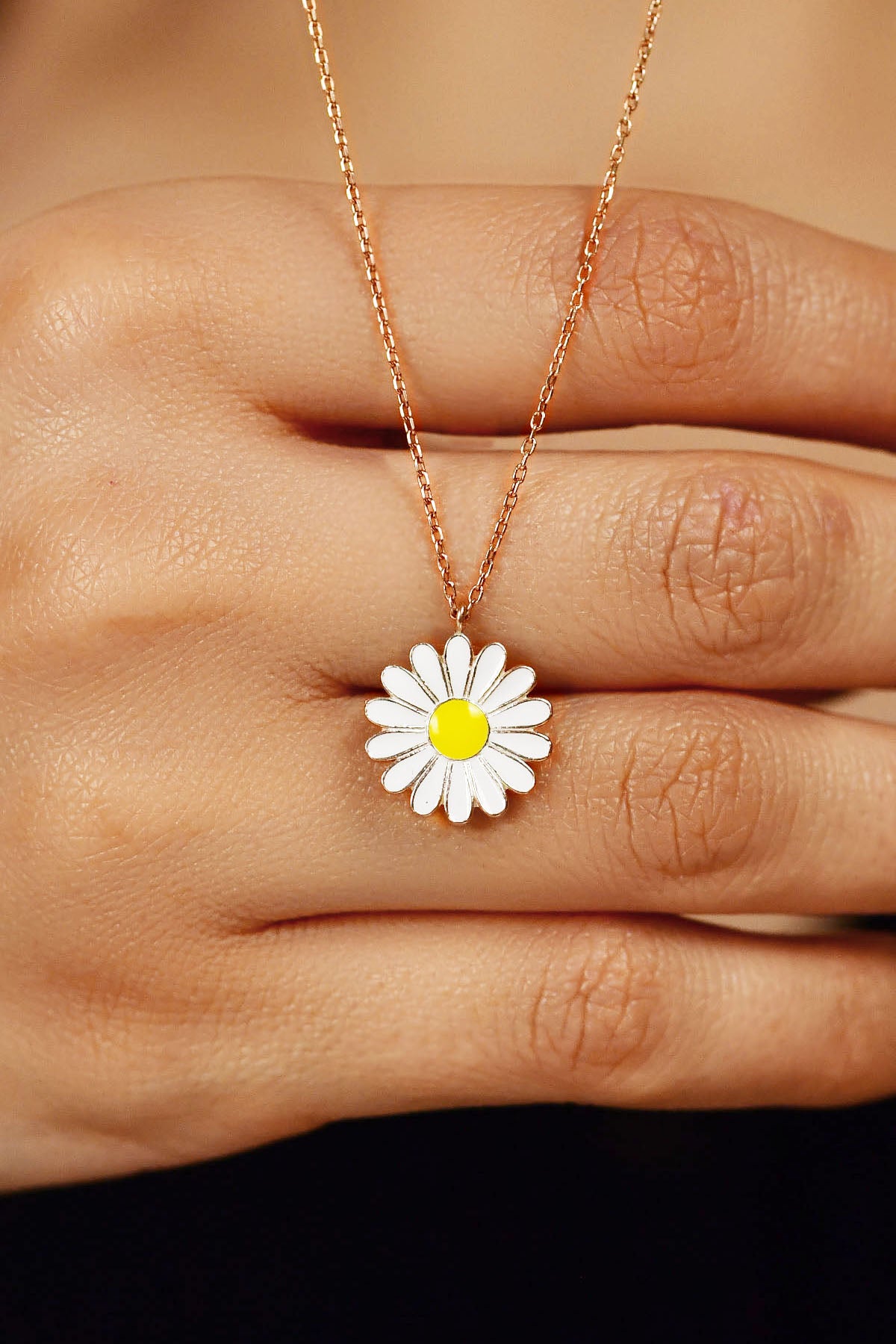 925 Ayar Mineli Rose Papatya Gümüş Kolye