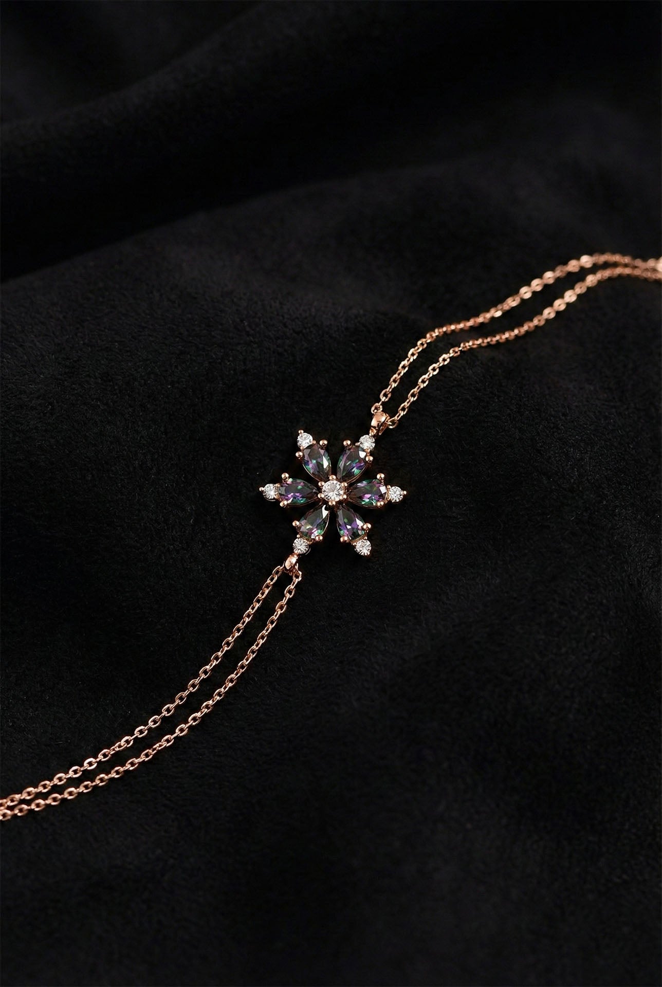 925 Ayar Mistik Topaz Taşlı Rose Lotus Çiçeği Gümüş Bileklik