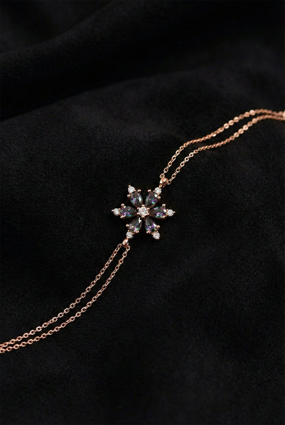 925 Ayar Mistik Topaz Taşlı Rose Lotus Çiçeği Gümüş Bileklik