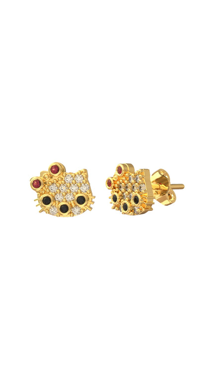 925 Ayar Mix Taşlı Gold Hello Kitty Çivili Minimal Gümüş Küpe