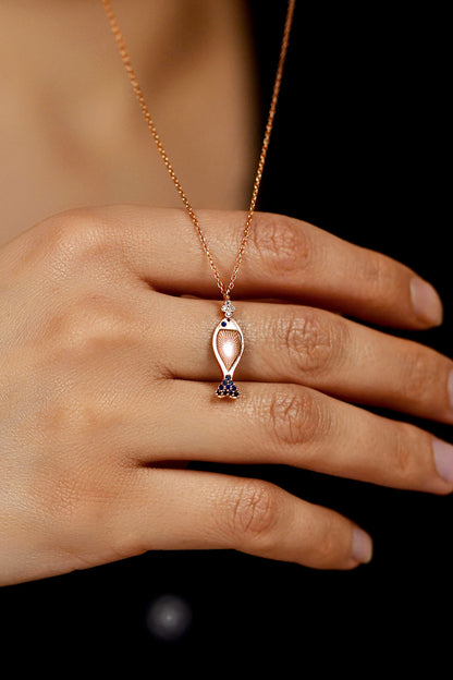 925 Ayar Mix Taşlı Rose Balık Gümüş Kolye