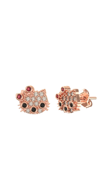 925 Ayar Mix Taşlı Rose Hello Kitty Çivili Minimal Gümüş Küpe