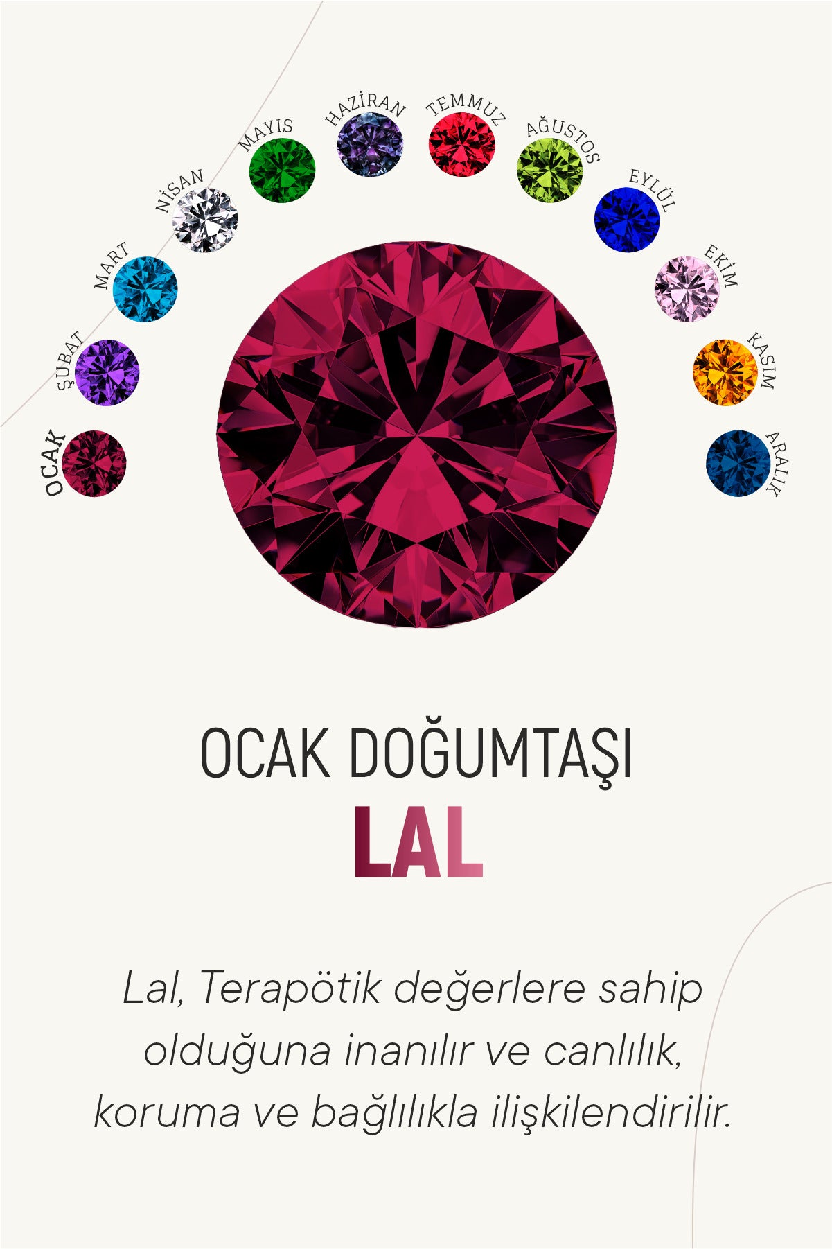 Ocak Lal Doğum Taşı Çiçek Motifli Telkari Gümüş Kolye