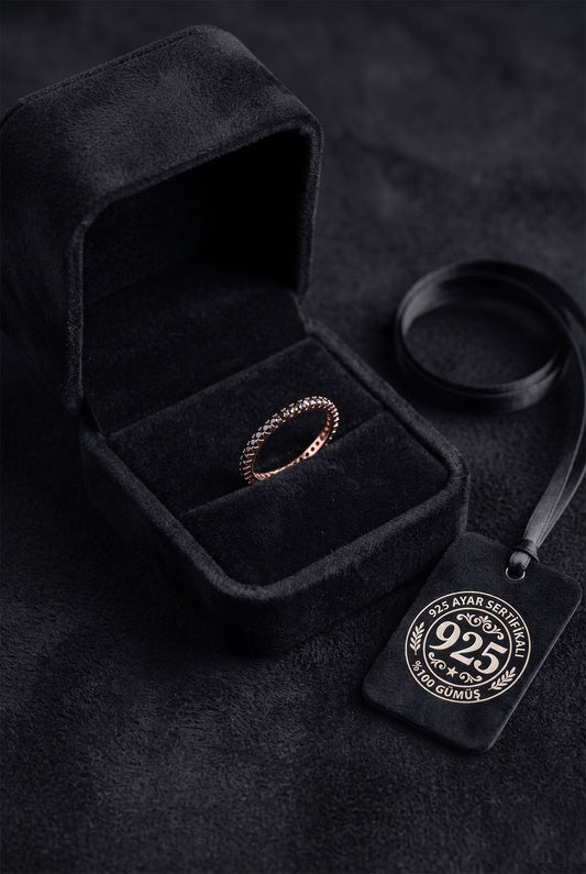 925 Ayar Oniks Taşlı Rose Minimal Tamtur Gümüş Yüzük