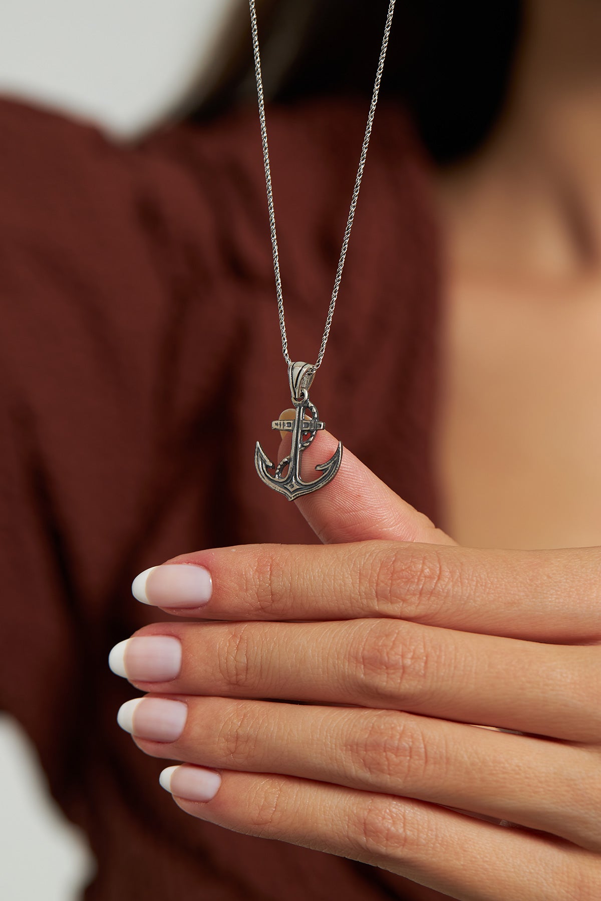 925 Ayar Otantik Denizci Gemi Çapası Oksitli 925 Ayar Gümüş Kolye