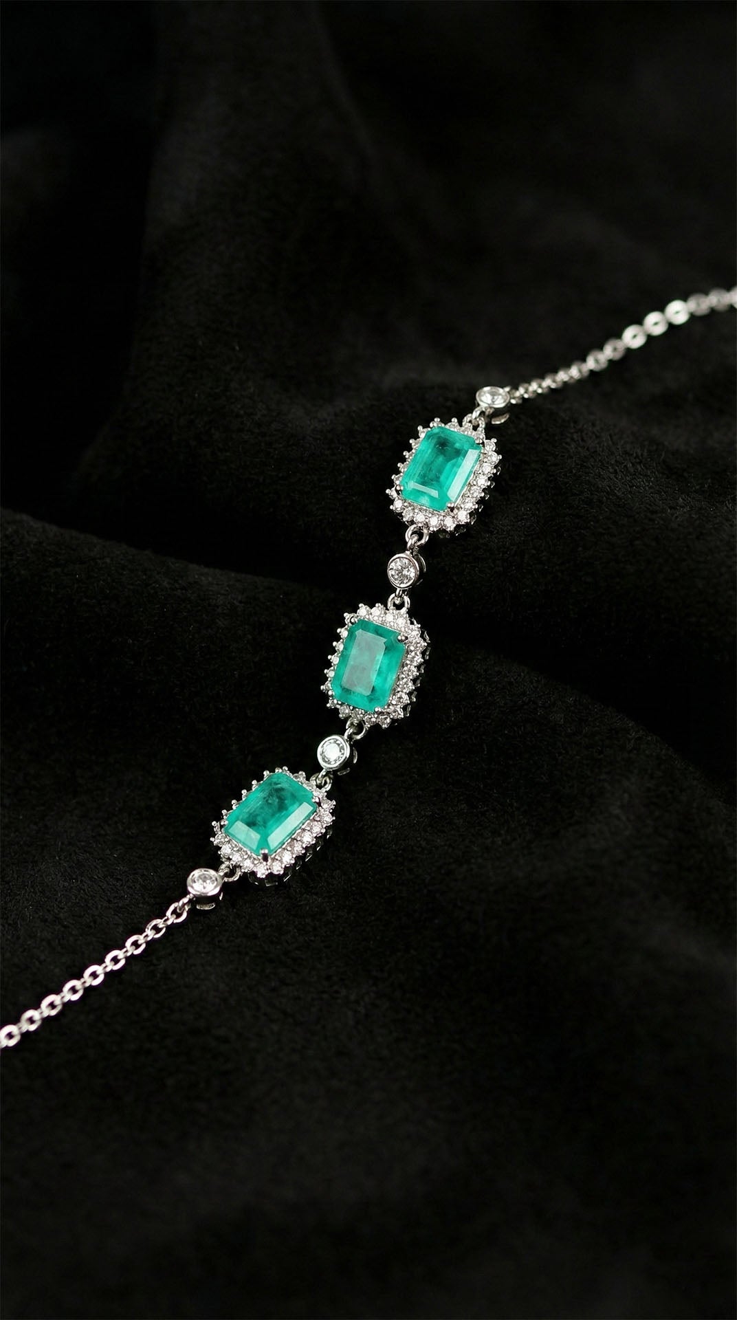 925 Ayar Paraiba Taşlı Rodyum Baget Anturaj Gümüş Bileklik