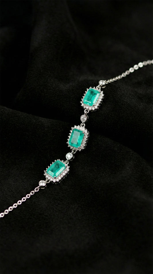 925 Ayar Paraiba Taşlı Rodyum Baget Anturaj Gümüş Bileklik