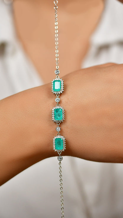 925 Ayar Paraiba Taşlı Rodyum Baget Anturaj Gümüş Bileklik