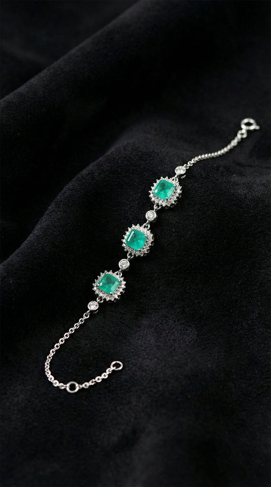 925 Ayar Paraiba Taşlı Rodyum Kare Anturaj Gümüş Bileklik