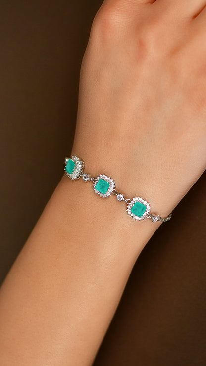 925 Ayar Paraiba Taşlı Rodyum Kare Anturaj Gümüş Bileklik