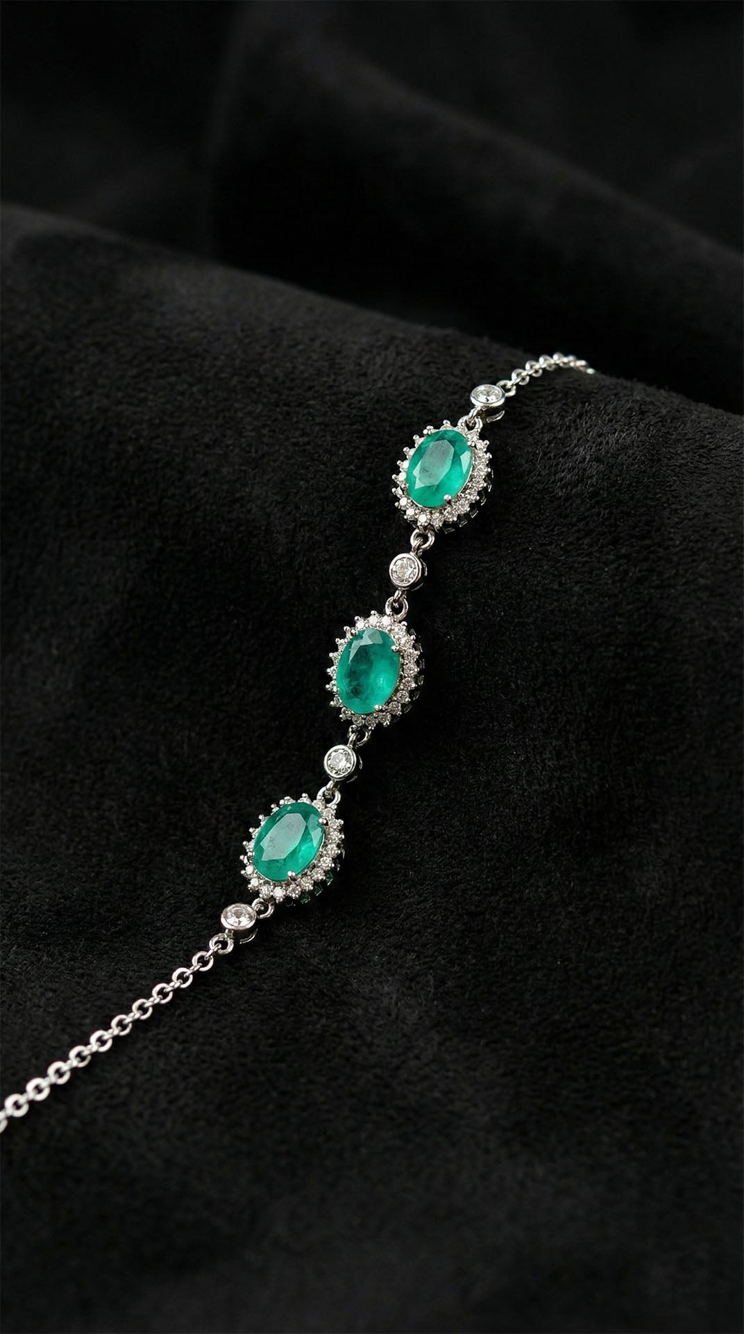 925 Ayar Paraiba Taşlı Rodyum Oval Anturaj Gümüş Bileklik