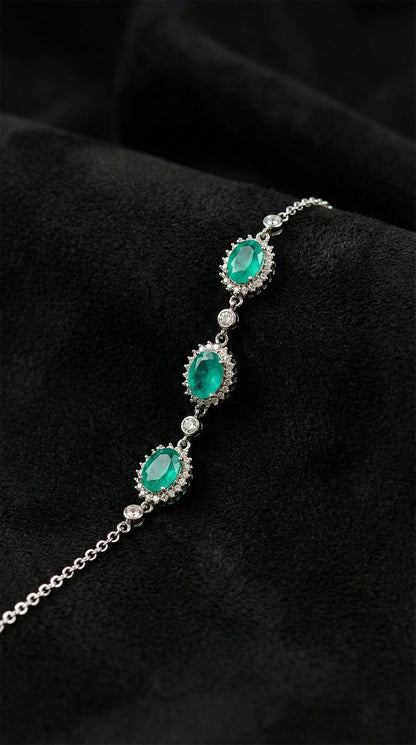 925 Ayar Paraiba Taşlı Rodyum Oval Anturaj Gümüş Bileklik