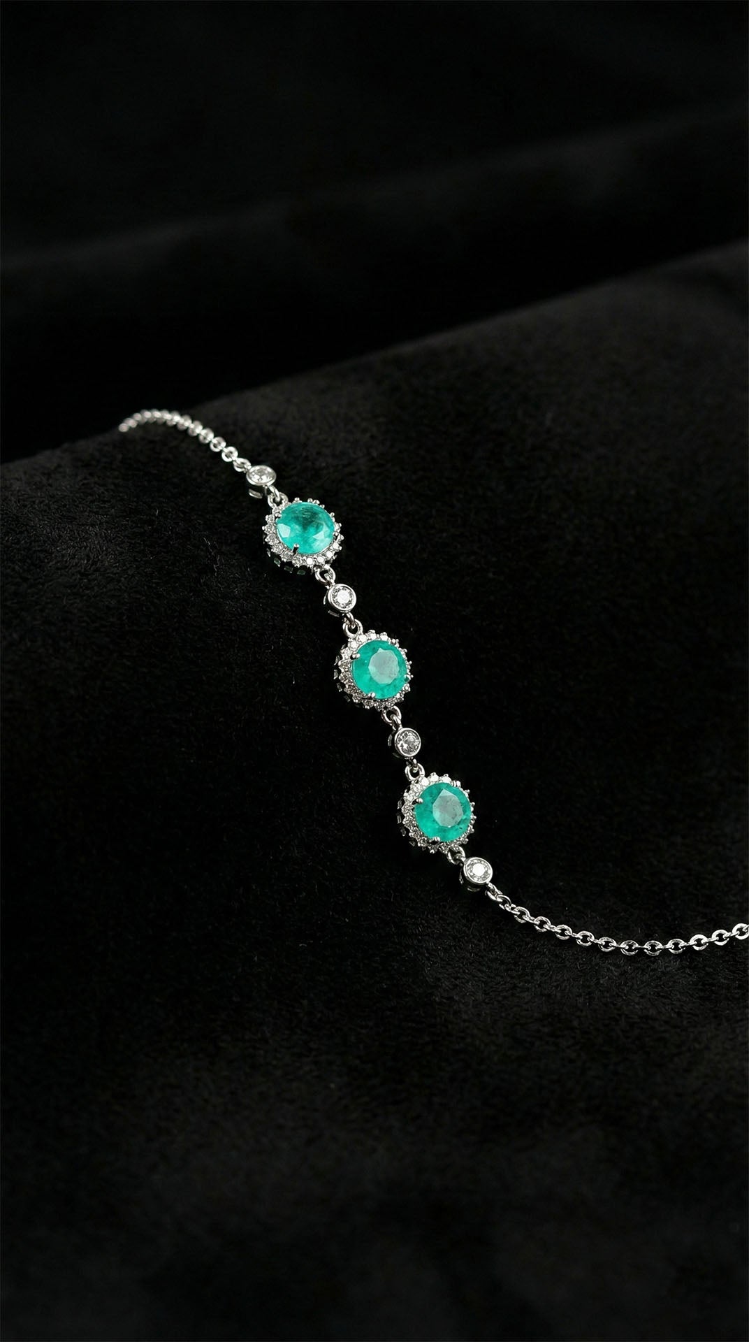 925 Ayar Paraiba Taşlı Rodyum Yuvarlak Anturaj Gümüş Bileklik